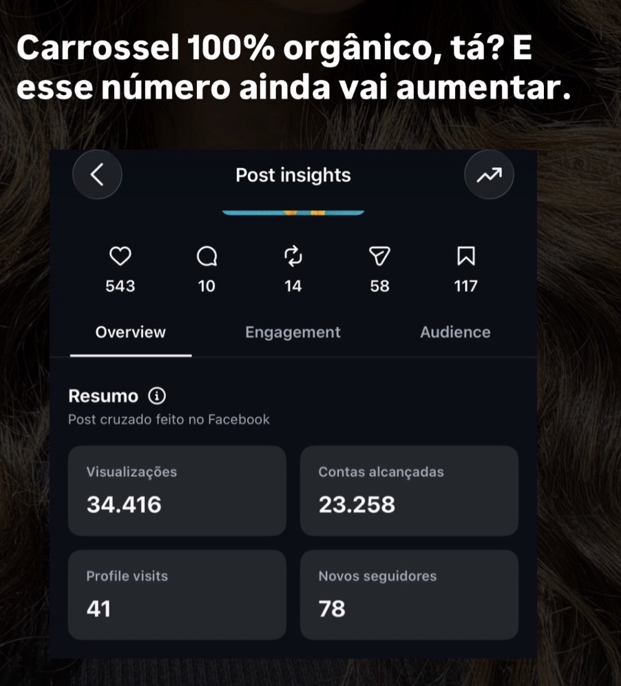 Print de resultados: 34.416 visualizações e 78 novos seguidores